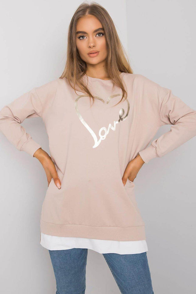 Loose-Fit Tunic Cootton T-Shirt with Long Sleeves and Front Print - MimiStylez