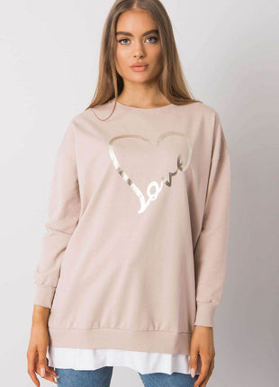 Loose-Fit Tunic Cootton T-Shirt with Long Sleeves and Front Print - MimiStylez