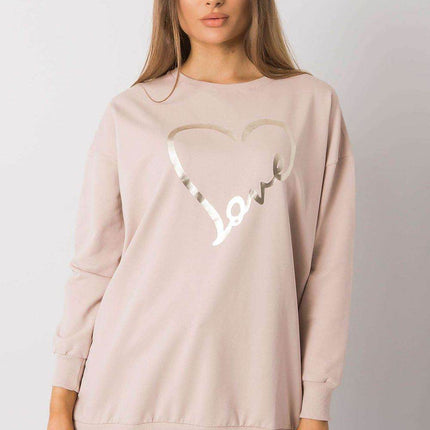 Loose-Fit Tunic Cootton T-Shirt with Long Sleeves and Front Print - MimiStylez