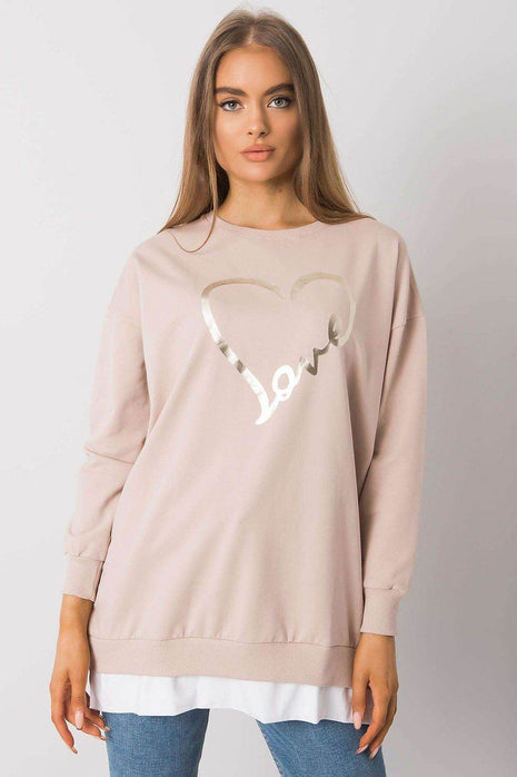 Loose-Fit Tunic Cootton T-Shirt with Long Sleeves and Front Print - MimiStylez