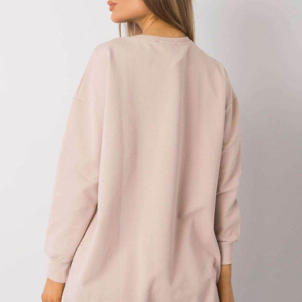 Loose-Fit Tunic Cootton T-Shirt with Long Sleeves and Front Print - MimiStylez