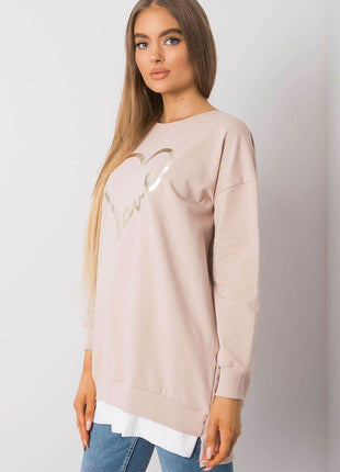 Loose-Fit Tunic Cootton T-Shirt with Long Sleeves and Front Print - MimiStylez