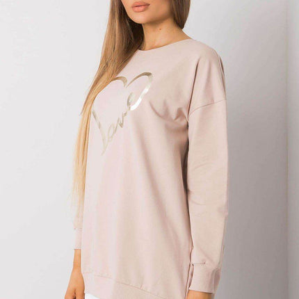 Loose-Fit Tunic Cootton T-Shirt with Long Sleeves and Front Print - MimiStylez