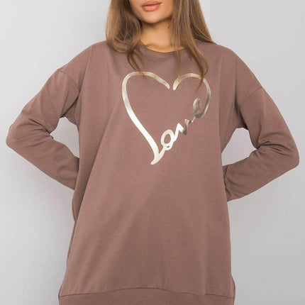 Loose-Fit Tunic Cootton T-Shirt with Long Sleeves and Front Print - MimiStylez