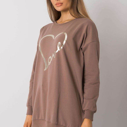 Loose-Fit Tunic Cootton T-Shirt with Long Sleeves and Front Print - MimiStylez
