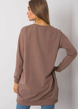 Loose-Fit Tunic Cootton T-Shirt with Long Sleeves and Front Print - MimiStylez
