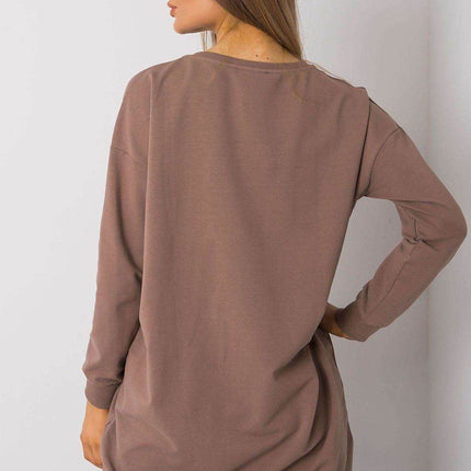 Loose-Fit Tunic Cootton T-Shirt with Long Sleeves and Front Print - MimiStylez