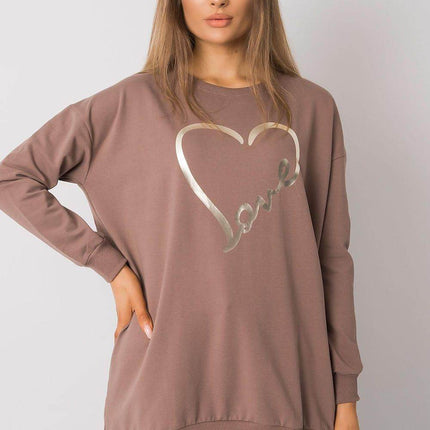 Loose-Fit Tunic Cootton T-Shirt with Long Sleeves and Front Print - MimiStylez