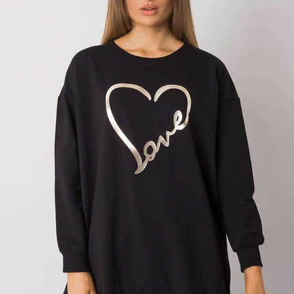 Loose-Fit Tunic Cootton T-Shirt with Long Sleeves and Front Print - MimiStylez