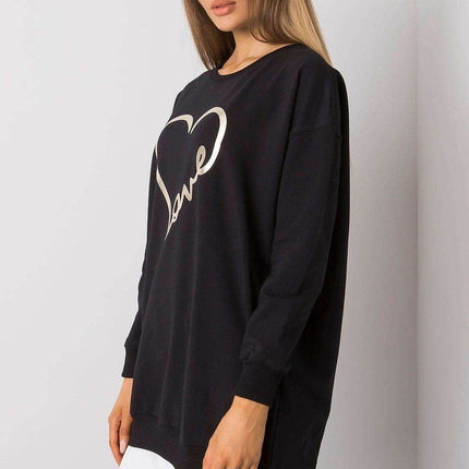 Loose-Fit Tunic Cootton T-Shirt with Long Sleeves and Front Print - MimiStylez