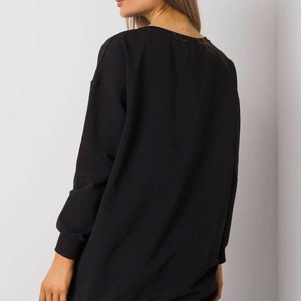 Loose-Fit Tunic Cootton T-Shirt with Long Sleeves and Front Print - MimiStylez