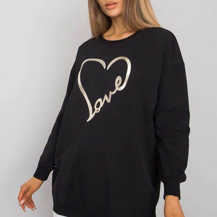 Loose-Fit Tunic Cootton T-Shirt with Long Sleeves and Front Print - MimiStylez