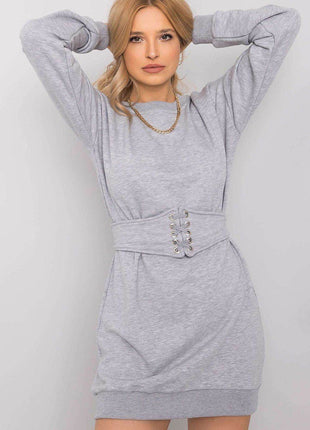 Belted Tracksuit Cotton Mini Dress with Long Sleeves - MimiStylez