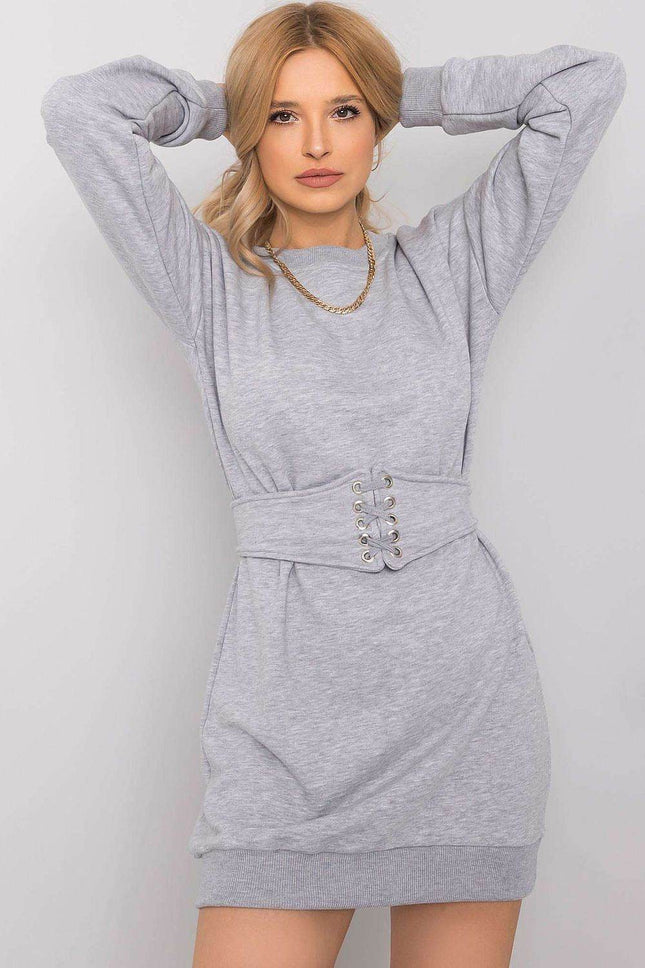 Belted Tracksuit Cotton Mini Dress with Long Sleeves - MimiStylez