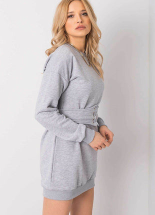 Belted Tracksuit Cotton Mini Dress with Long Sleeves - MimiStylez