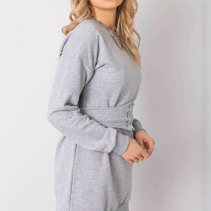 Belted Tracksuit Cotton Mini Dress with Long Sleeves - MimiStylez