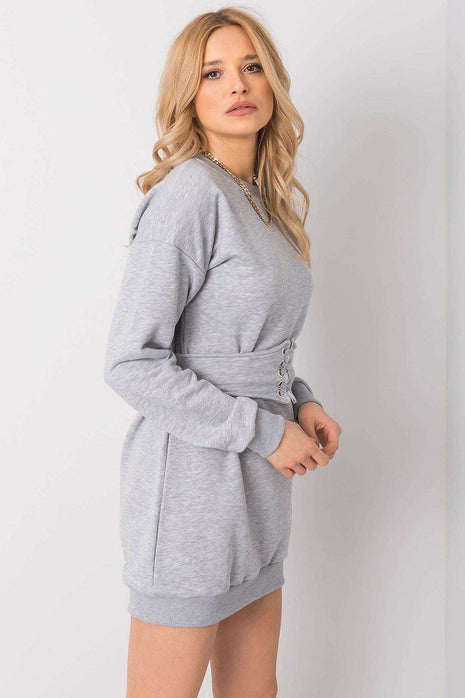 Belted Tracksuit Cotton Mini Dress with Long Sleeves - MimiStylez