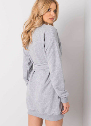 Belted Tracksuit Cotton Mini Dress with Long Sleeves - MimiStylez