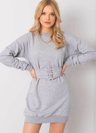 Belted Tracksuit Cotton Mini Dress with Long Sleeves - MimiStylez