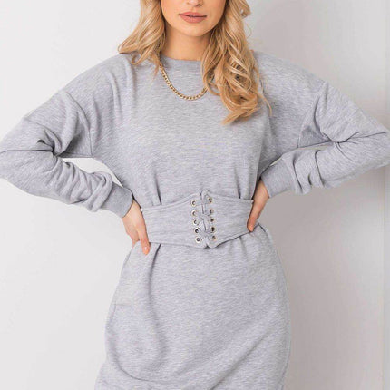 Belted Tracksuit Cotton Mini Dress with Long Sleeves - MimiStylez