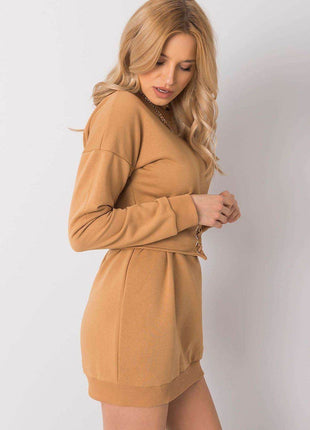 Belted Tracksuit Cotton Mini Dress with Long Sleeves - MimiStylez