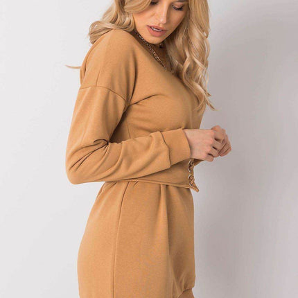 Belted Tracksuit Cotton Mini Dress with Long Sleeves - MimiStylez