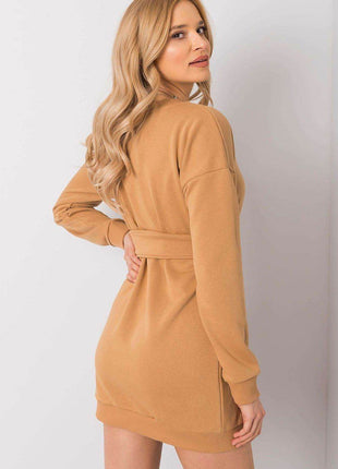 Belted Tracksuit Cotton Mini Dress with Long Sleeves - MimiStylez