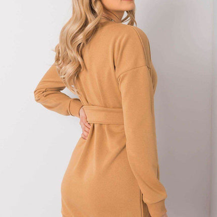 Belted Tracksuit Cotton Mini Dress with Long Sleeves - MimiStylez
