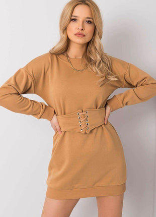 Belted Tracksuit Cotton Mini Dress with Long Sleeves - MimiStylez