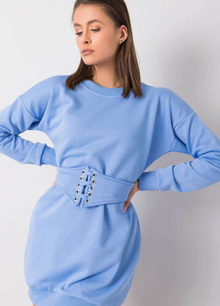 Belted Tracksuit Cotton Mini Dress with Long Sleeves - MimiStylez