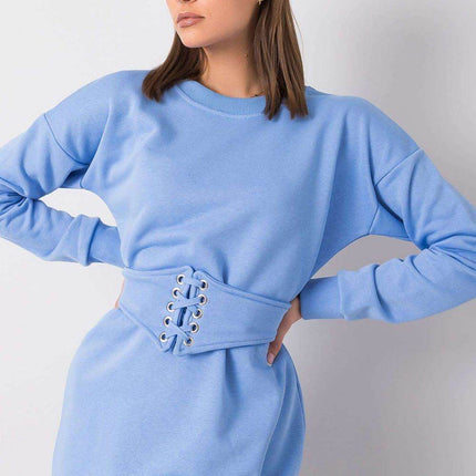 Belted Tracksuit Cotton Mini Dress with Long Sleeves - MimiStylez
