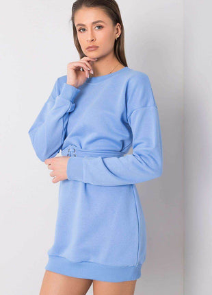 Belted Tracksuit Cotton Mini Dress with Long Sleeves - MimiStylez
