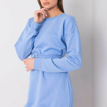 Belted Tracksuit Cotton Mini Dress with Long Sleeves - MimiStylez