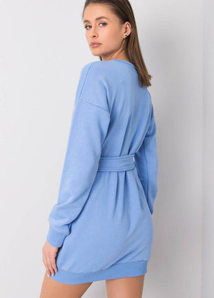 Belted Tracksuit Cotton Mini Dress with Long Sleeves - MimiStylez