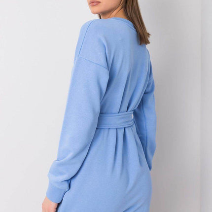 Belted Tracksuit Cotton Mini Dress with Long Sleeves - MimiStylez