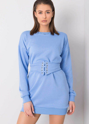 Belted Tracksuit Cotton Mini Dress with Long Sleeves - MimiStylez