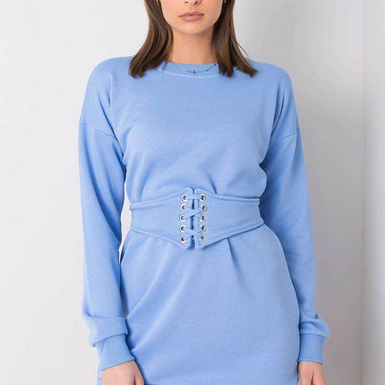 Belted Tracksuit Cotton Mini Dress with Long Sleeves - MimiStylez