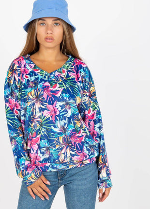 Colorful Floral Velour Sweatshirt with Heart Neckline - MimiStylez