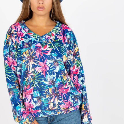 Colorful Floral Velour Sweatshirt with Heart Neckline - MimiStylez