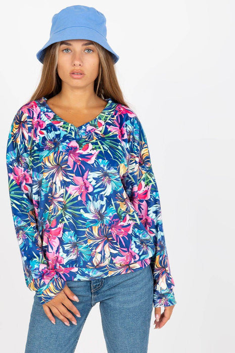 Colorful Floral Velour Sweatshirt with Heart Neckline - MimiStylez
