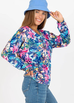 Colorful Floral Velour Sweatshirt with Heart Neckline - MimiStylez