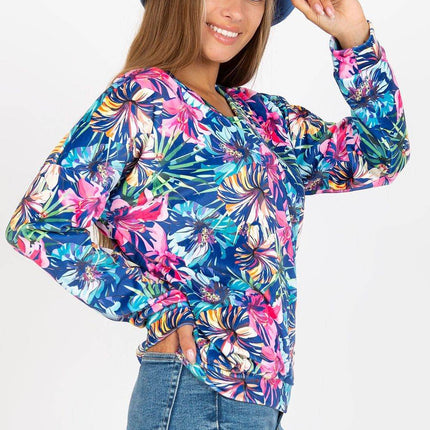 Colorful Floral Velour Sweatshirt with Heart Neckline - MimiStylez