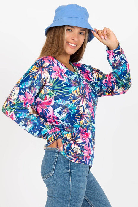 Colorful Floral Velour Sweatshirt with Heart Neckline - MimiStylez