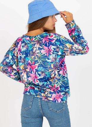 Colorful Floral Velour Sweatshirt with Heart Neckline - MimiStylez