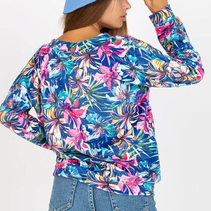 Colorful Floral Velour Sweatshirt with Heart Neckline - MimiStylez