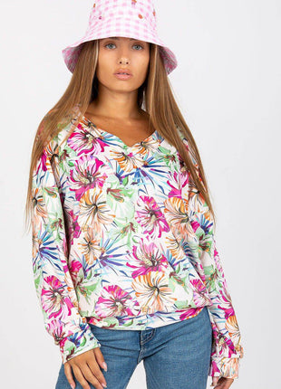 Colorful Floral Velour Sweatshirt with Heart Neckline - MimiStylez