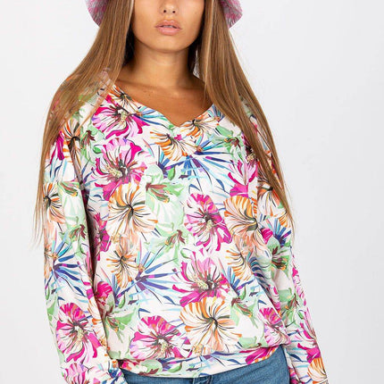 Colorful Floral Velour Sweatshirt with Heart Neckline - MimiStylez