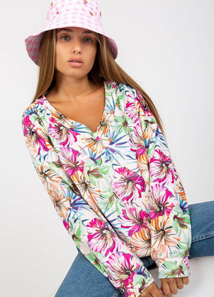 Colorful Floral Velour Sweatshirt with Heart Neckline - MimiStylez