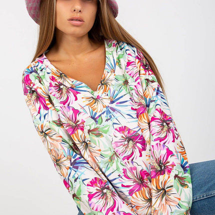 Colorful Floral Velour Sweatshirt with Heart Neckline - MimiStylez