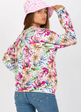 Colorful Floral Velour Sweatshirt with Heart Neckline - MimiStylez